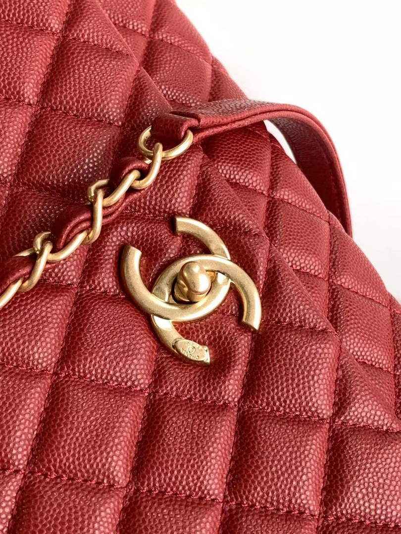 Chanel Large Flap bag with top handle A92991, Red calfskin Gold
