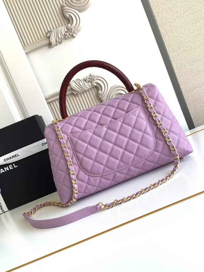 Chanel Large Flap bag with top handle A92991, Purple Red calfskin
