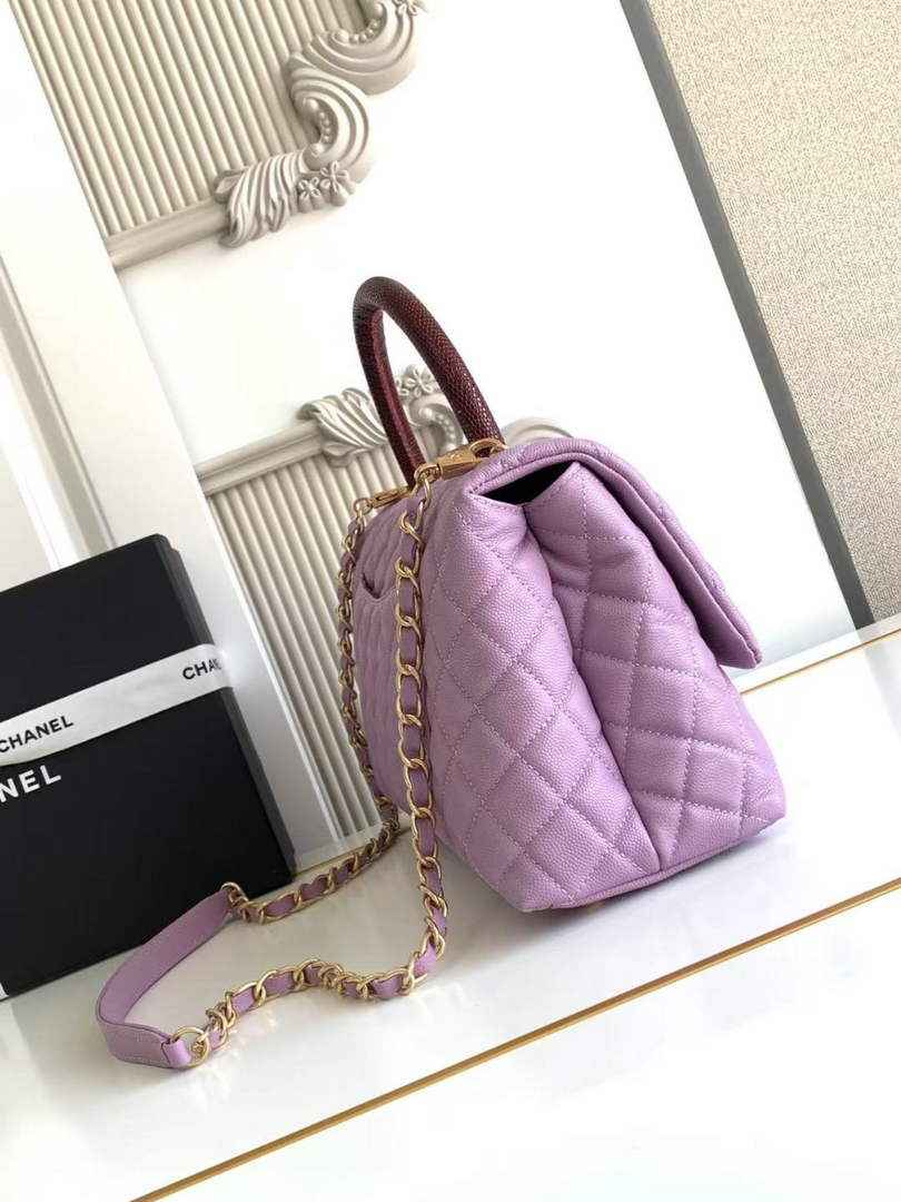 Chanel Large Flap bag with top handle A92991, Purple Red calfskin