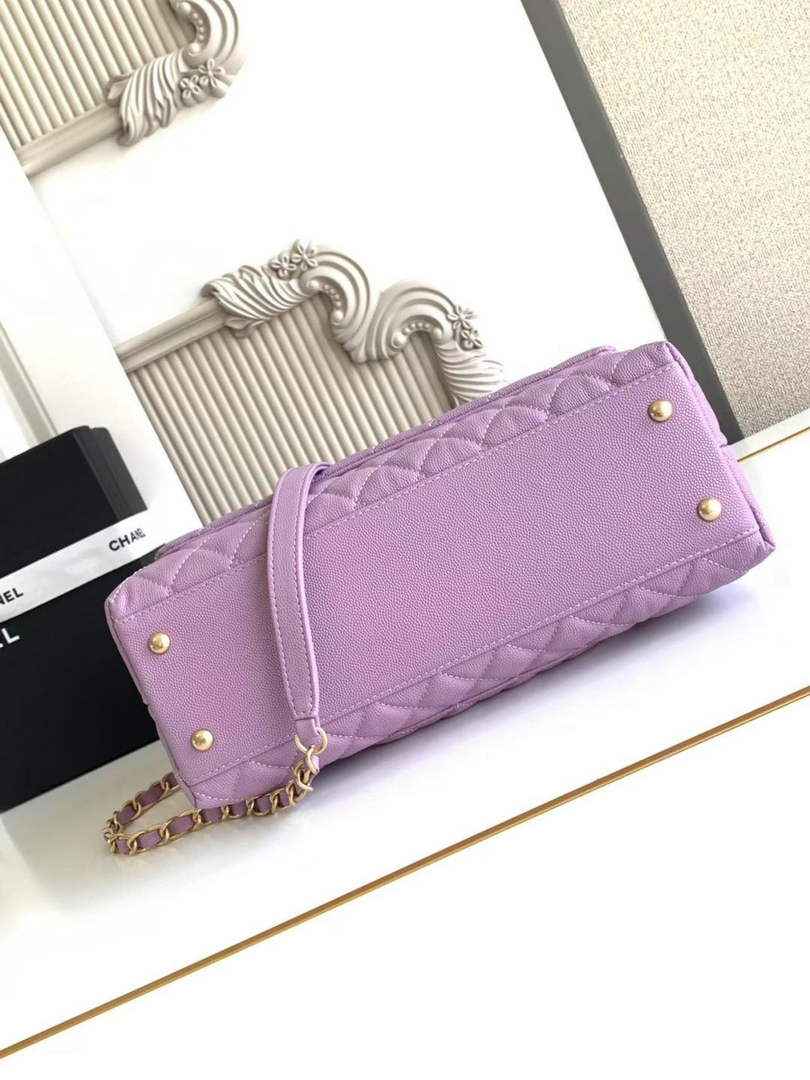 Chanel Large Flap bag with top handle A92991, Purple Red calfskin