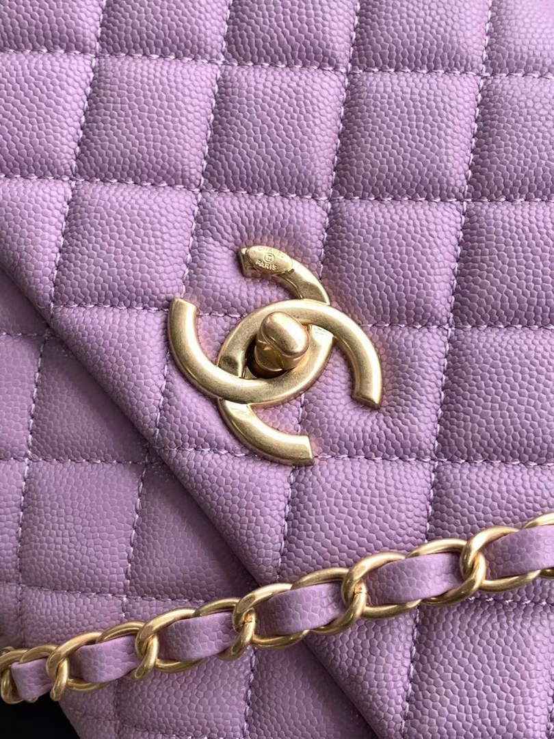 Chanel Large Flap bag with top handle A92991, Purple Red calfskin