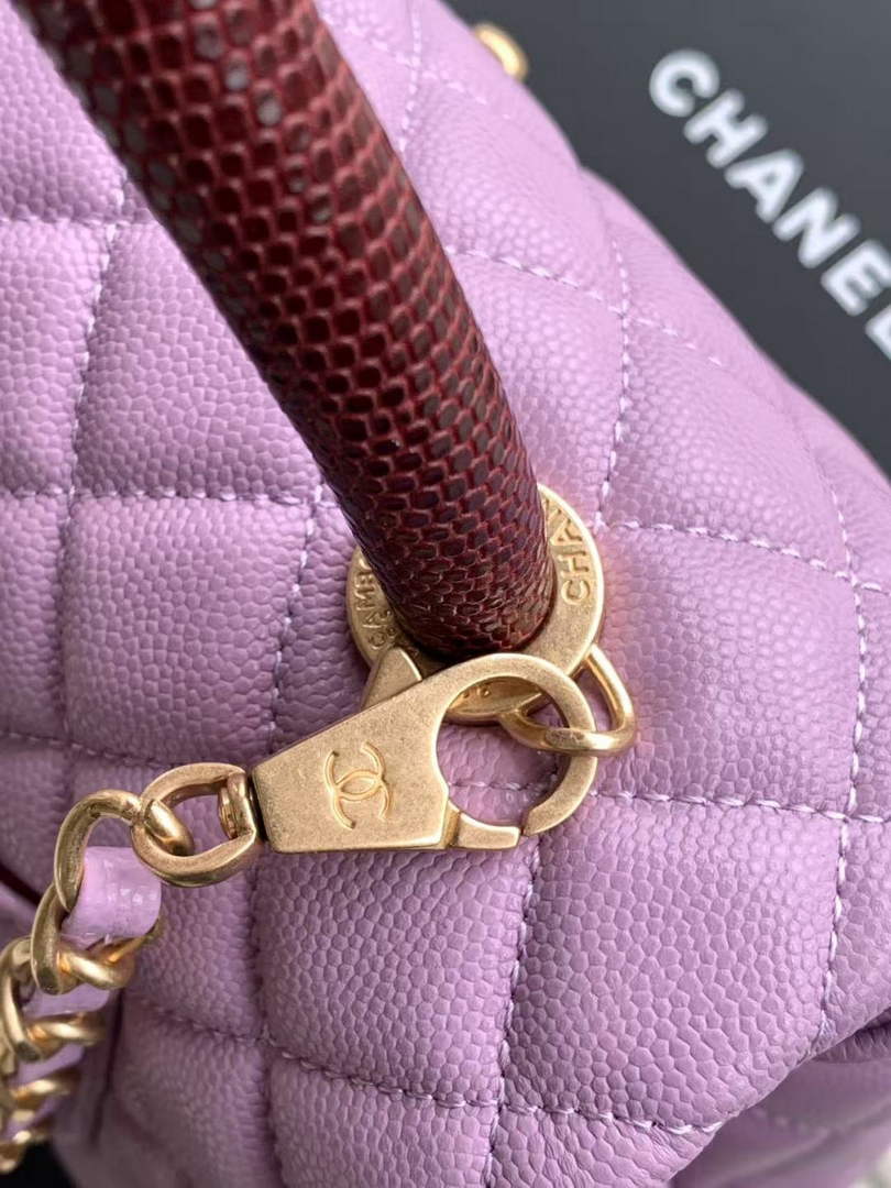 Chanel Large Flap bag with top handle A92991, Purple Red calfskin