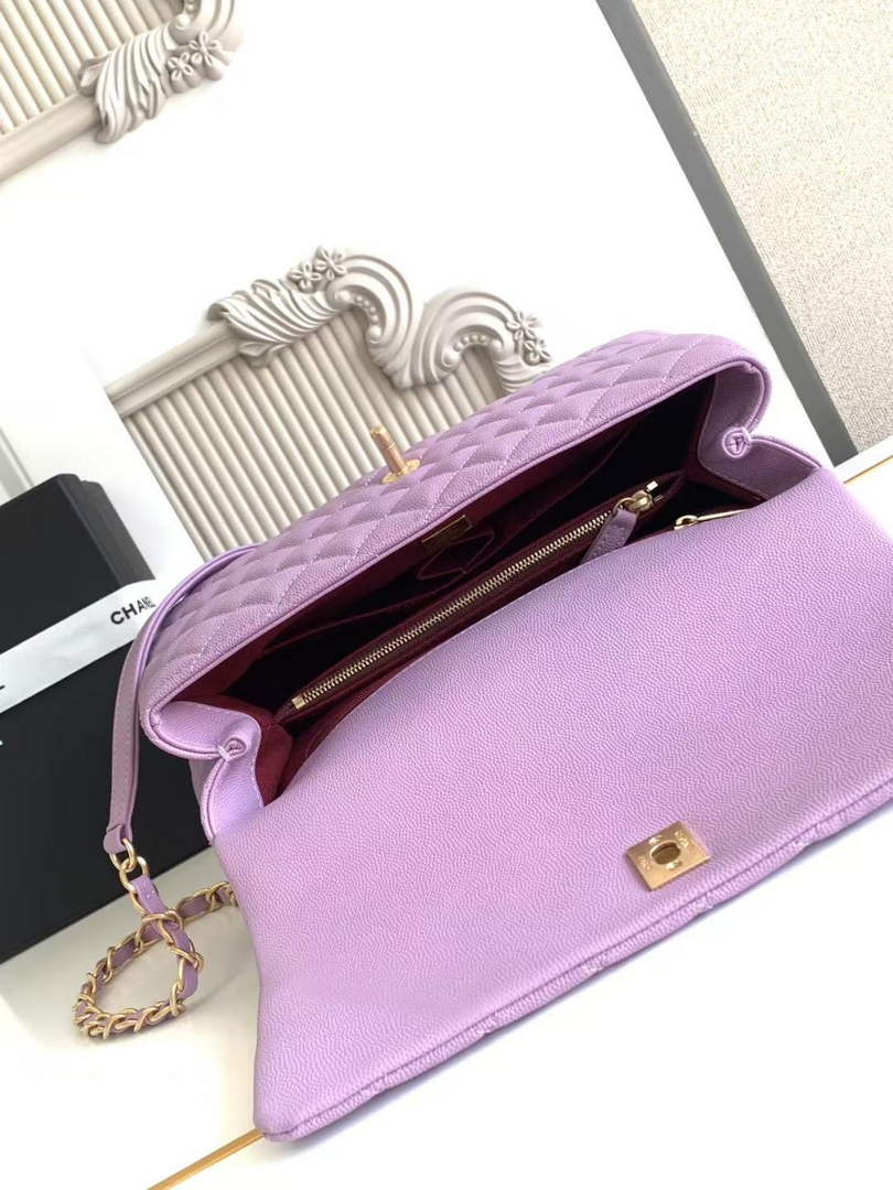 Chanel Large Flap bag with top handle A92991, Purple Red calfskin