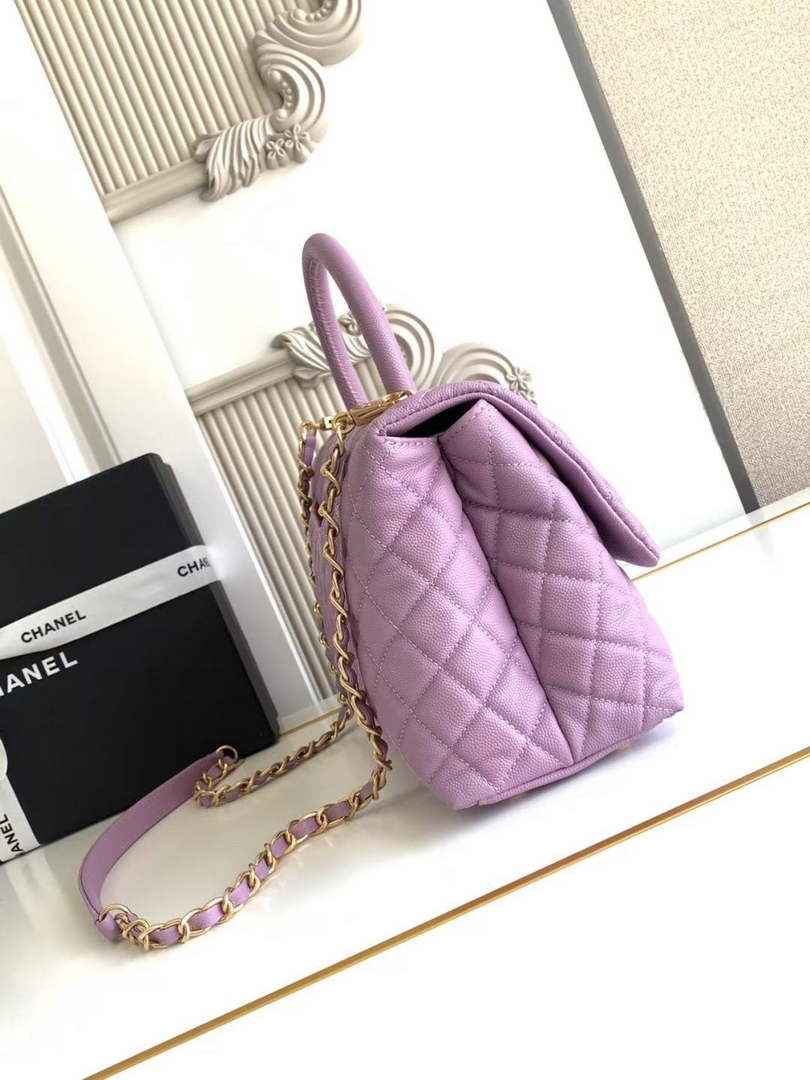 Chanel Large Flap bag with top handle A92991, Purple calfskin