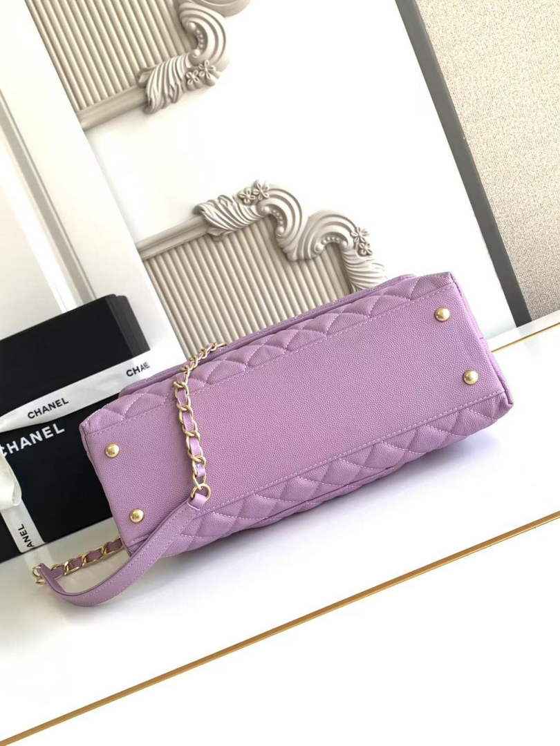Chanel Large Flap bag with top handle A92991, Purple calfskin
