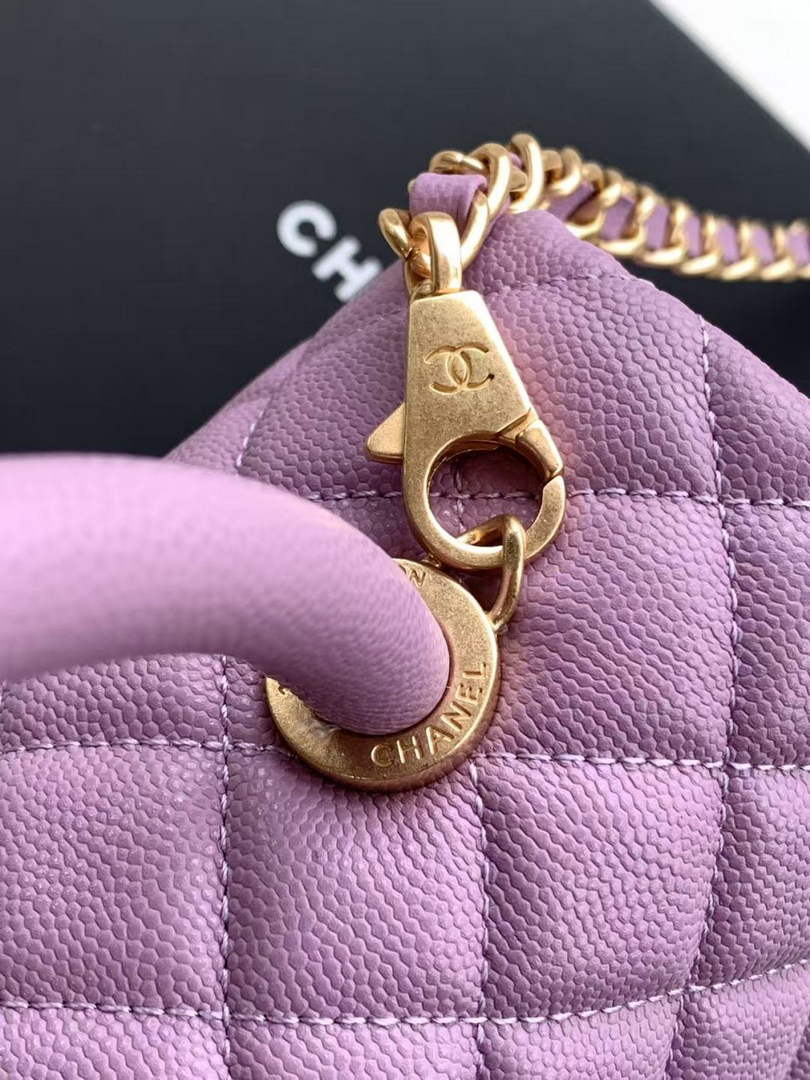 Chanel Large Flap bag with top handle A92991, Purple calfskin