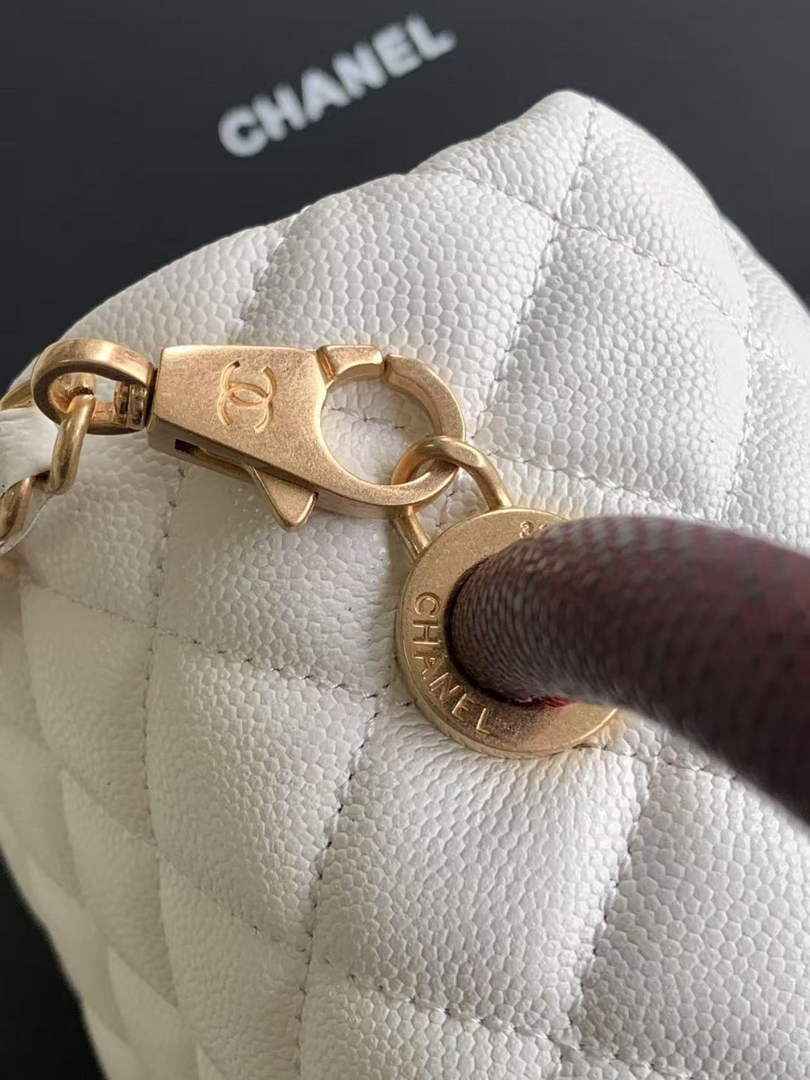 Chanel Large Flap bag with top handle A92991, White Red calfskin