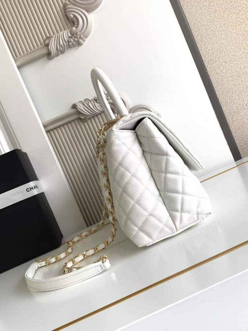 Chanel Large Flap bag with top handle A92991, White calfskin