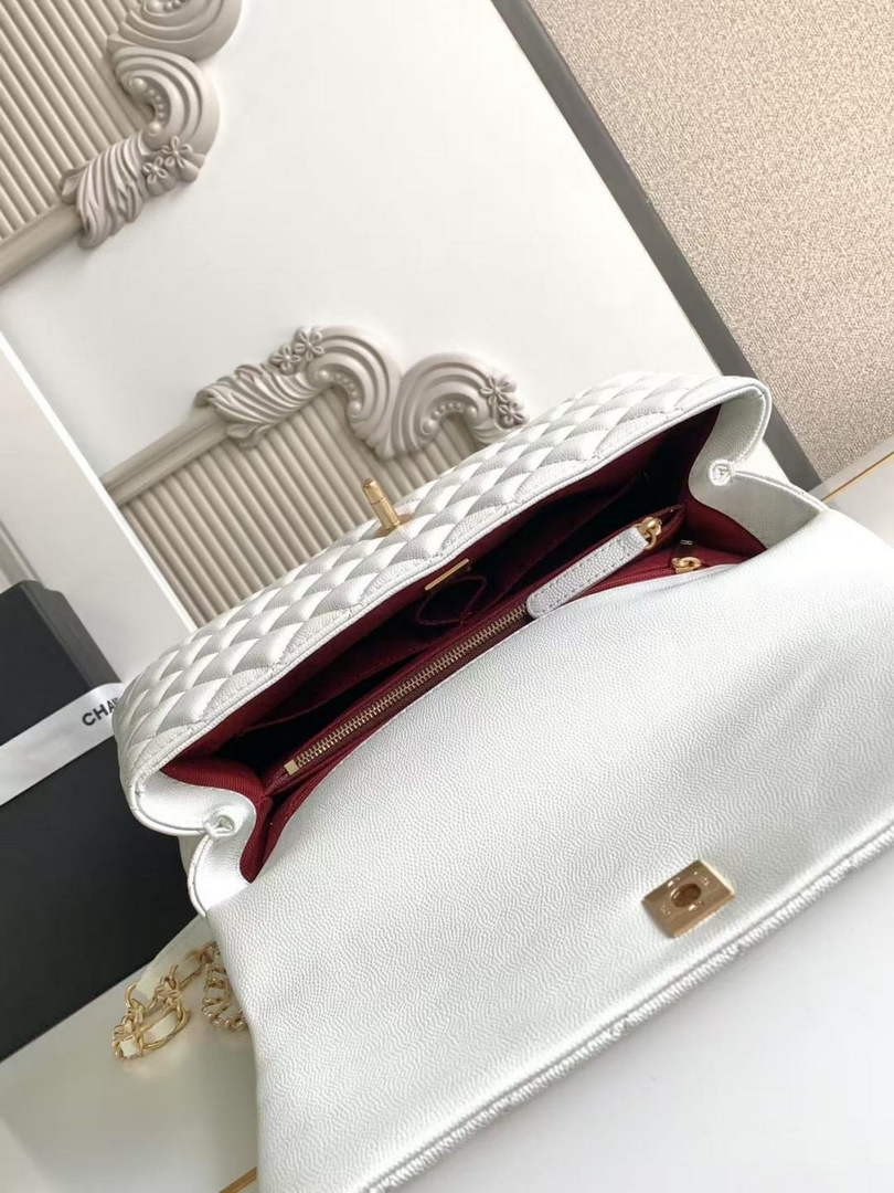 Chanel Large Flap bag with top handle A92991, White calfskin