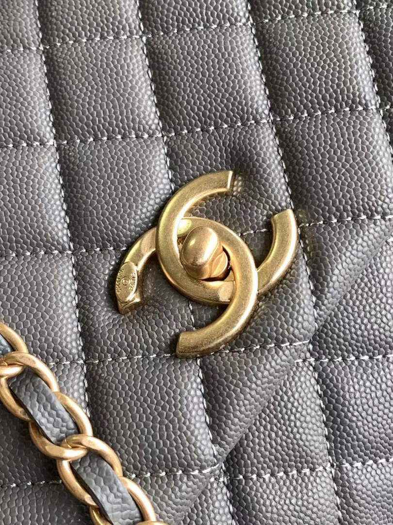 Chanel Large Flap bag with top handle A92991, Dark Gray Red calfskin