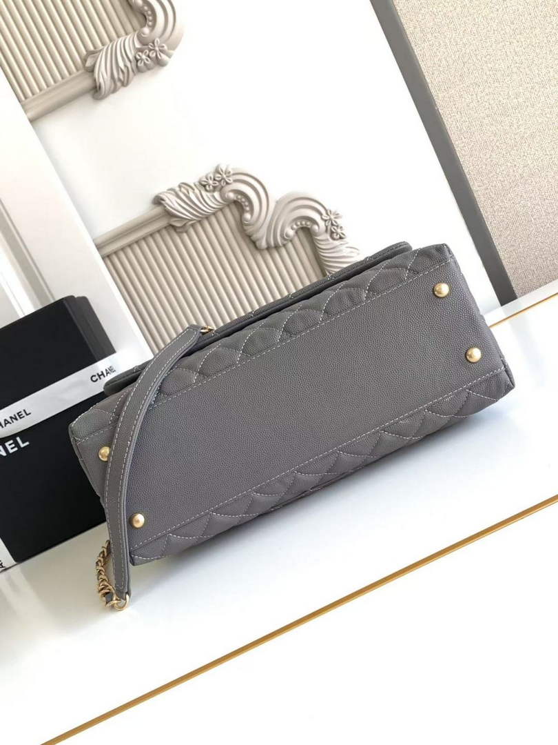 Chanel Large Flap bag with top handle A92991, Dark Gray Red calfskin