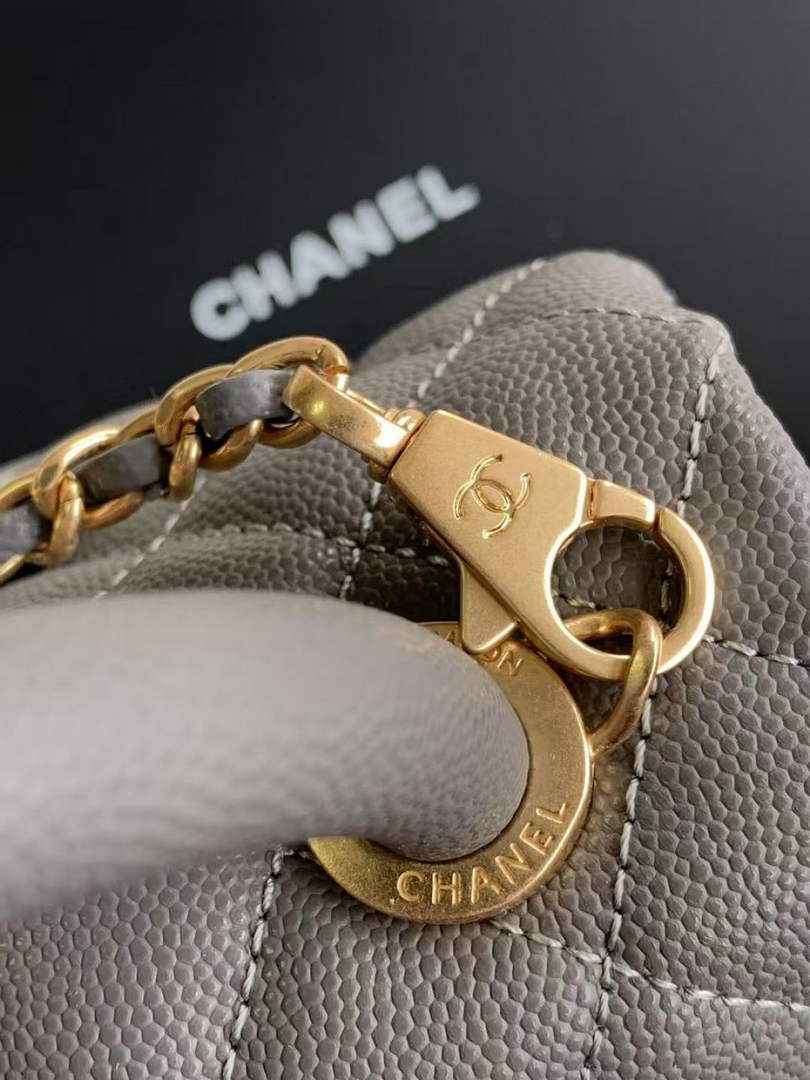 Chanel Large Flap bag with top handle A92991, Dark Gray calfskin