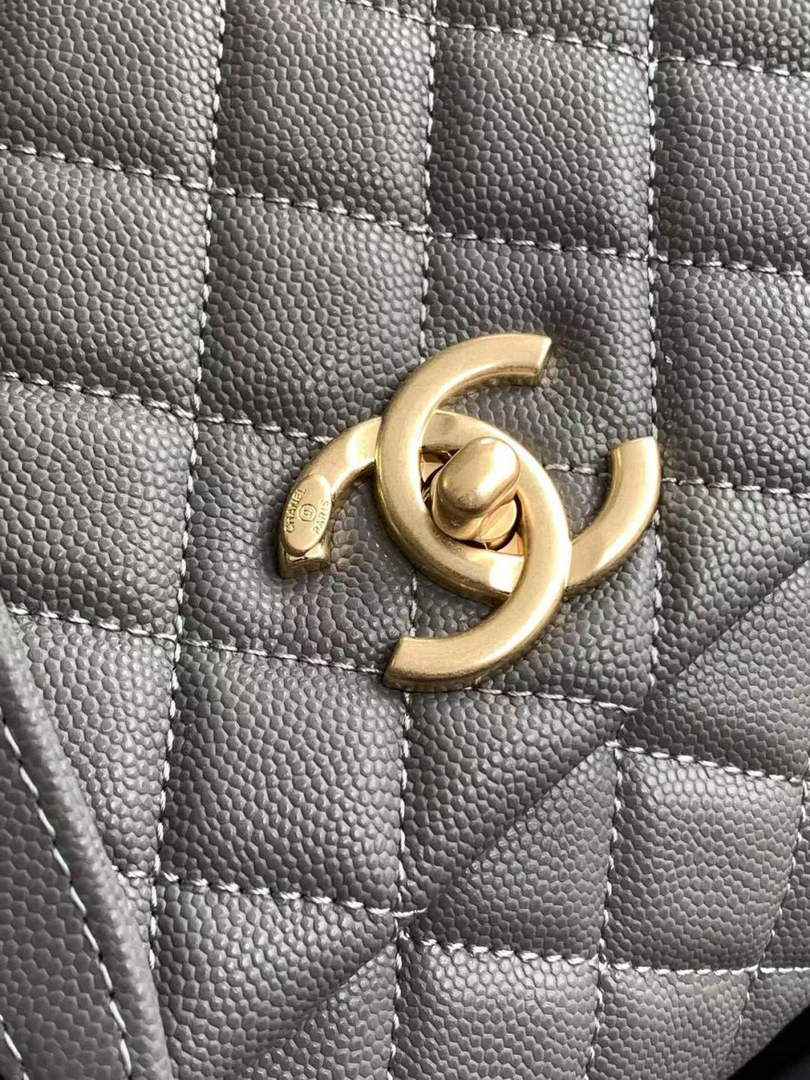 Chanel Large Flap bag with top handle A92991, Dark Gray calfskin