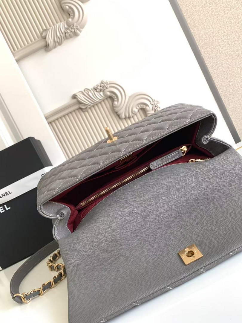 Chanel Large Flap bag with top handle A92991, Dark Gray calfskin