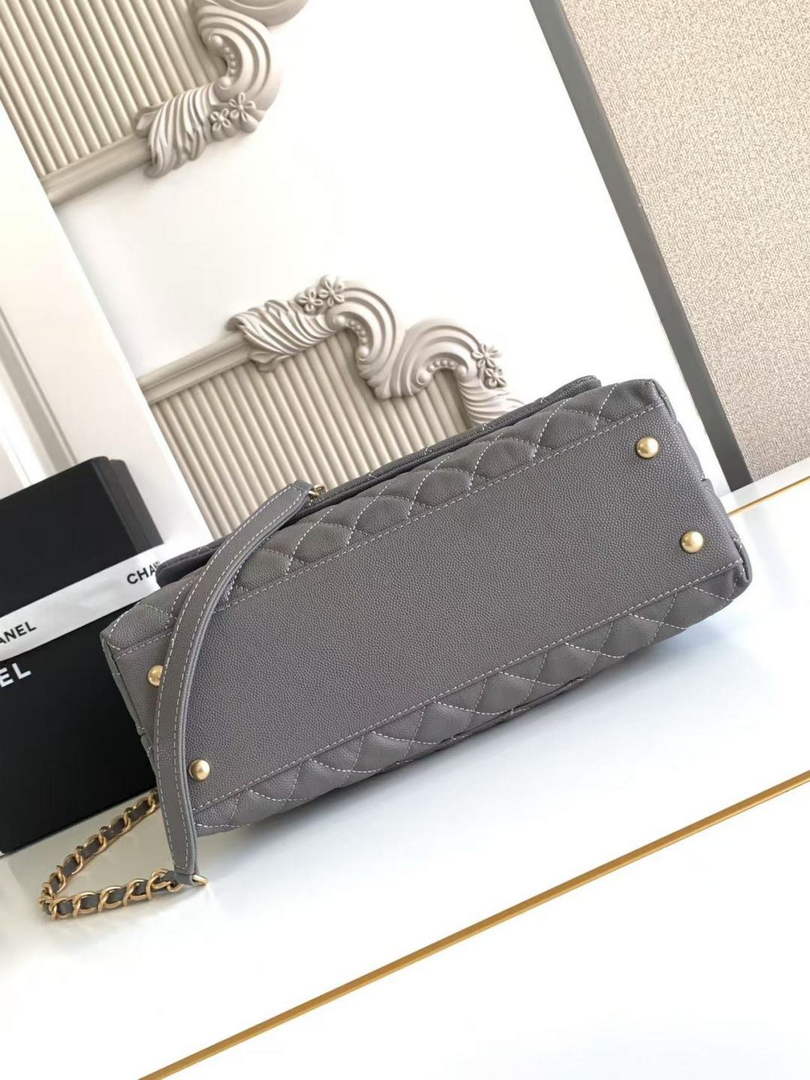 Chanel Large Flap bag with top handle A92991, Dark Gray calfskin
