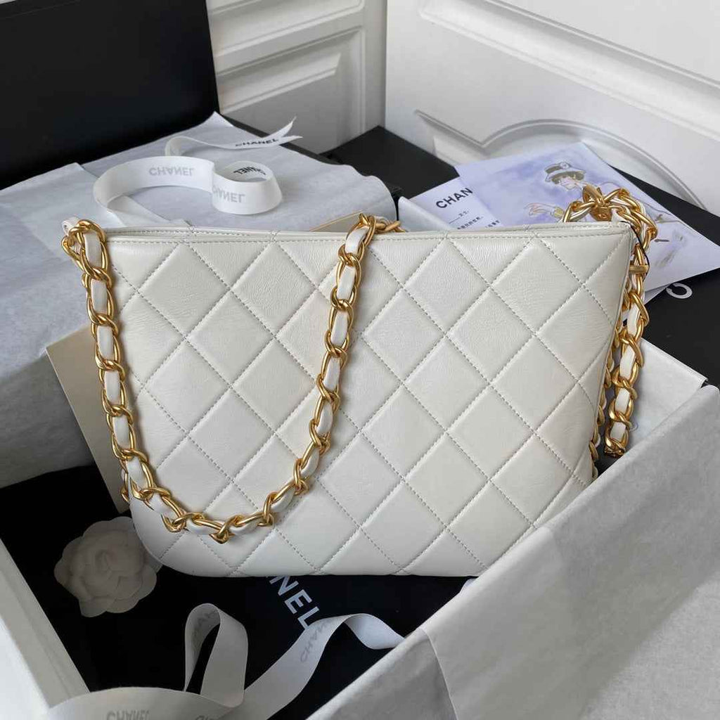 Chanel Large Hobo Bag AS4450 Shiny Lambskin White