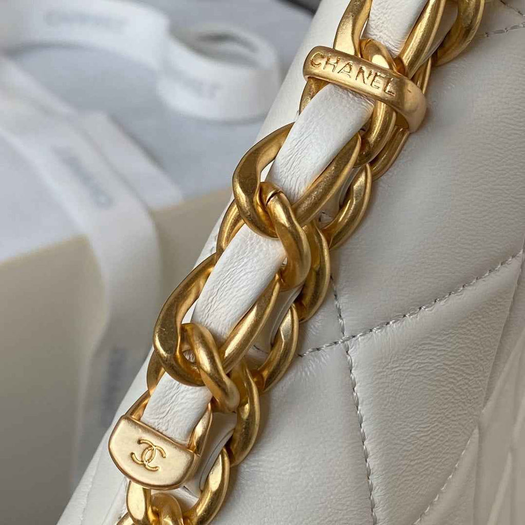 Chanel Large Hobo Bag AS4450 Shiny Lambskin White