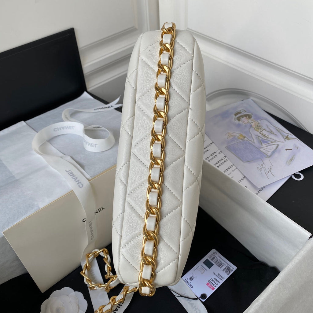 Chanel Large Hobo Bag AS4450 Shiny Lambskin White