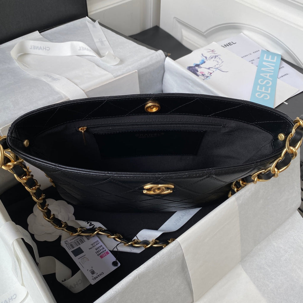 Chanel Large Hobo Bag AS4450 Shiny Lambskin Black