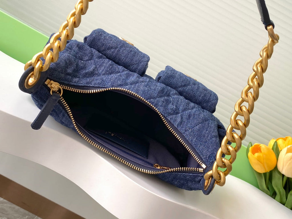 Chanel large hobo bag, Washed denim AS5339 dark blue