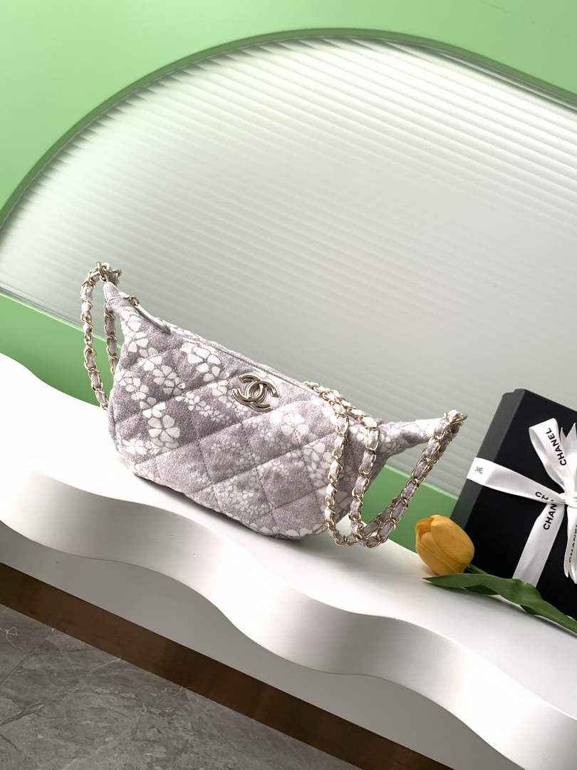 Chanel Large Hobo Bag - Light Gray Printed Denim AS5431 - Default Title - View 1