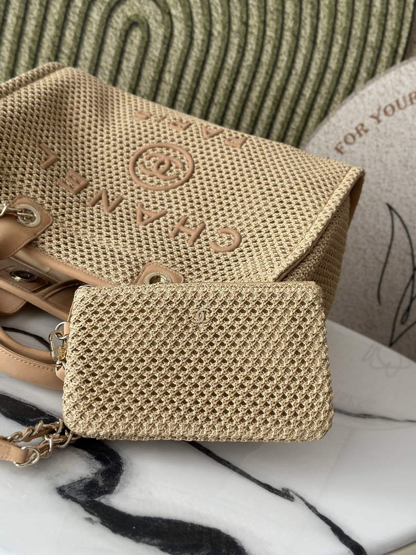 Chanel Large Shopping Tote Bag, A66941 Beige Braided Straw