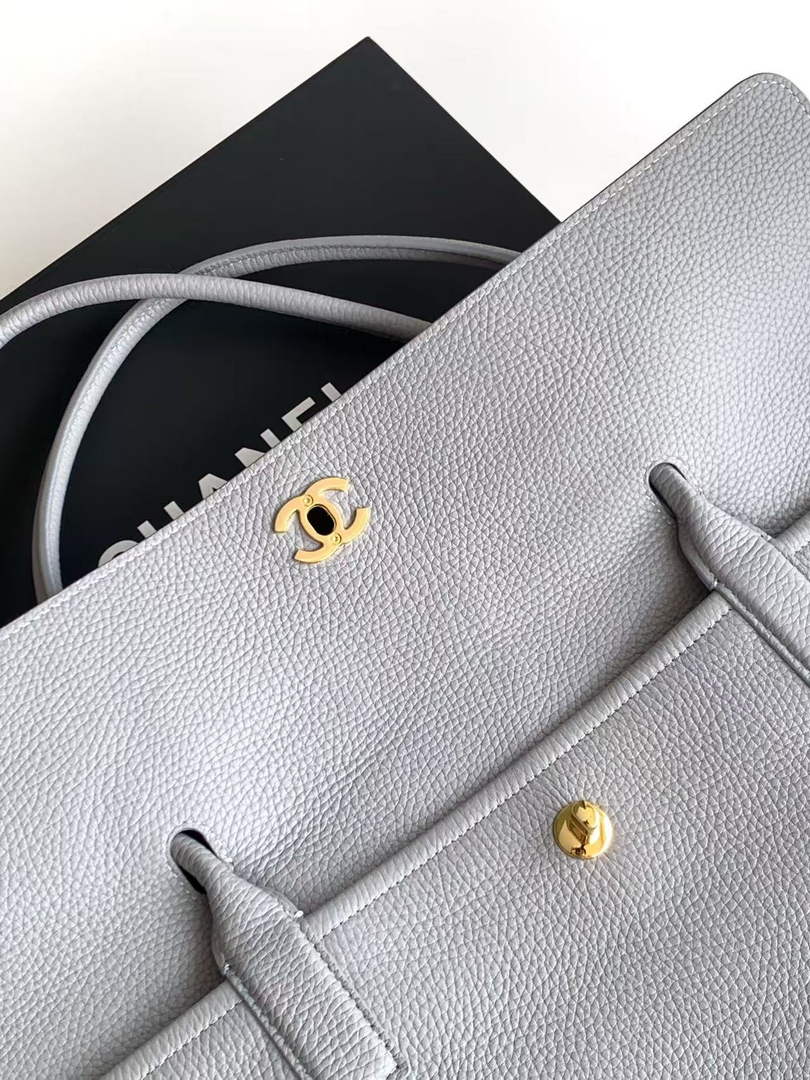 Chanel Large Shopping Tote Bag, AS6289 Gray Grained Calfskin