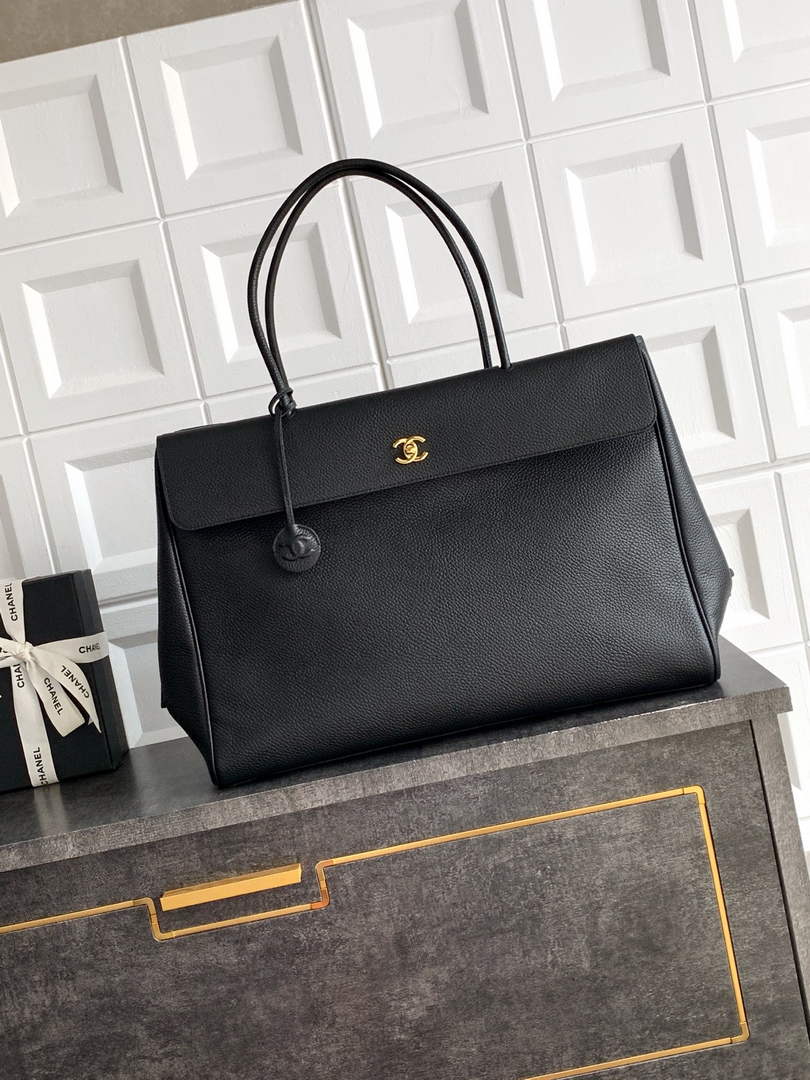 Chanel Large Shopping Tote Bag, AS6289 Black Grained Calfskin