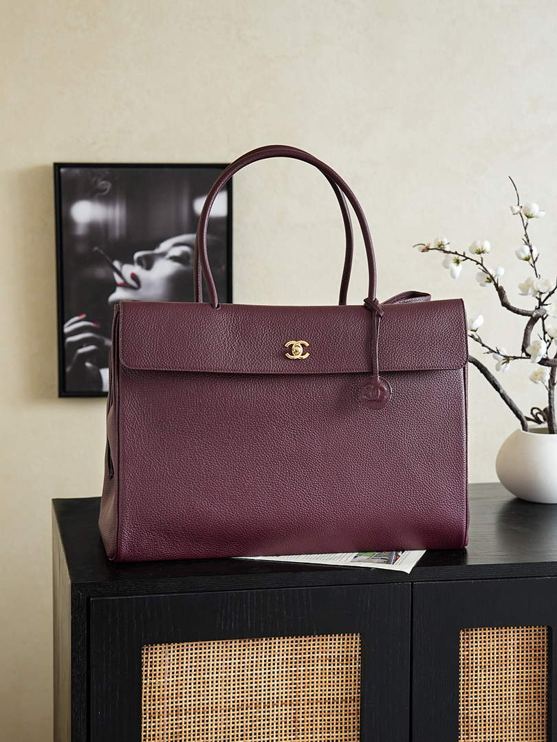 Chanel Large Shopping Tote Bag, AS6289 Dark Burgundy Grained Calfskin