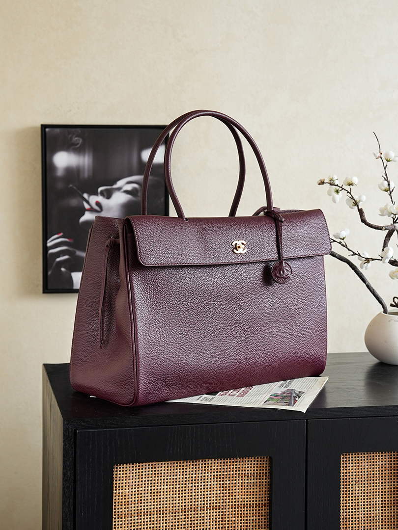 Chanel Large Shopping Tote Bag, AS6289 Dark Burgundy Grained Calfskin