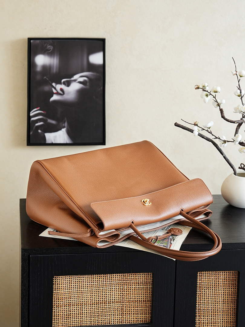 Chanel Large Shopping Tote Bag, AS6289 Brown Grained Calfskin