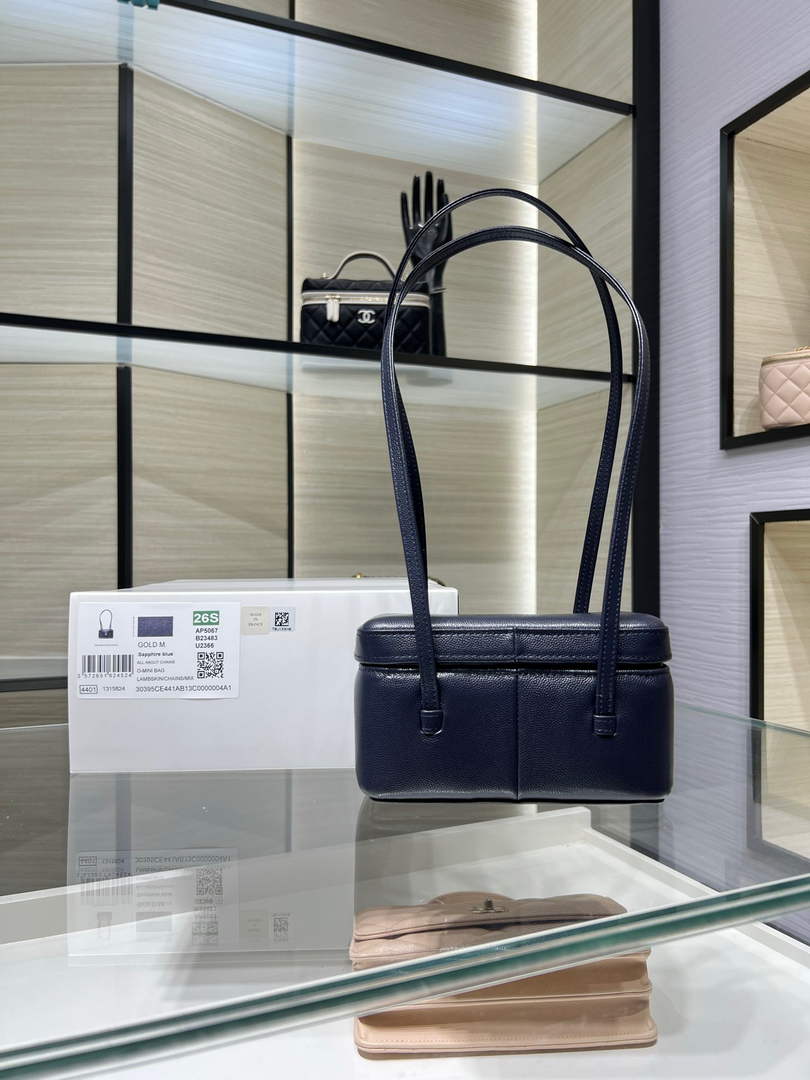 Chanel Long Vanity with Leather Strap, AP5067 Calfskin Navy