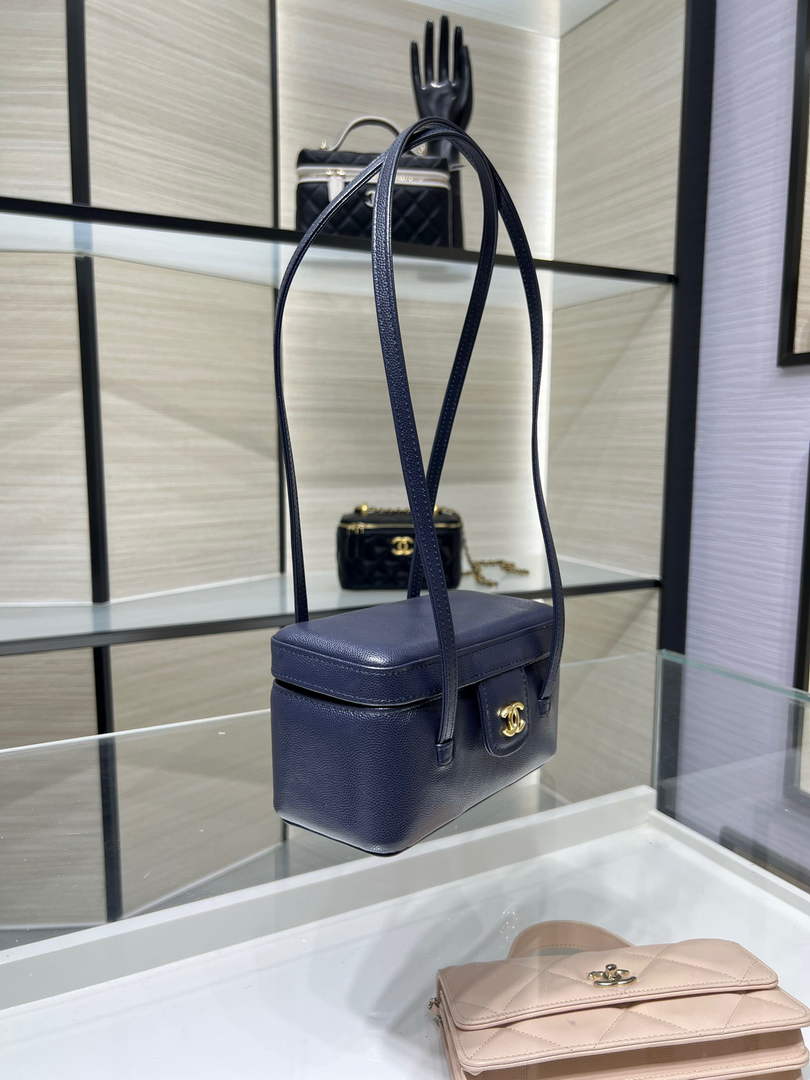 Chanel Long Vanity with Leather Strap, AP5067 Calfskin Navy