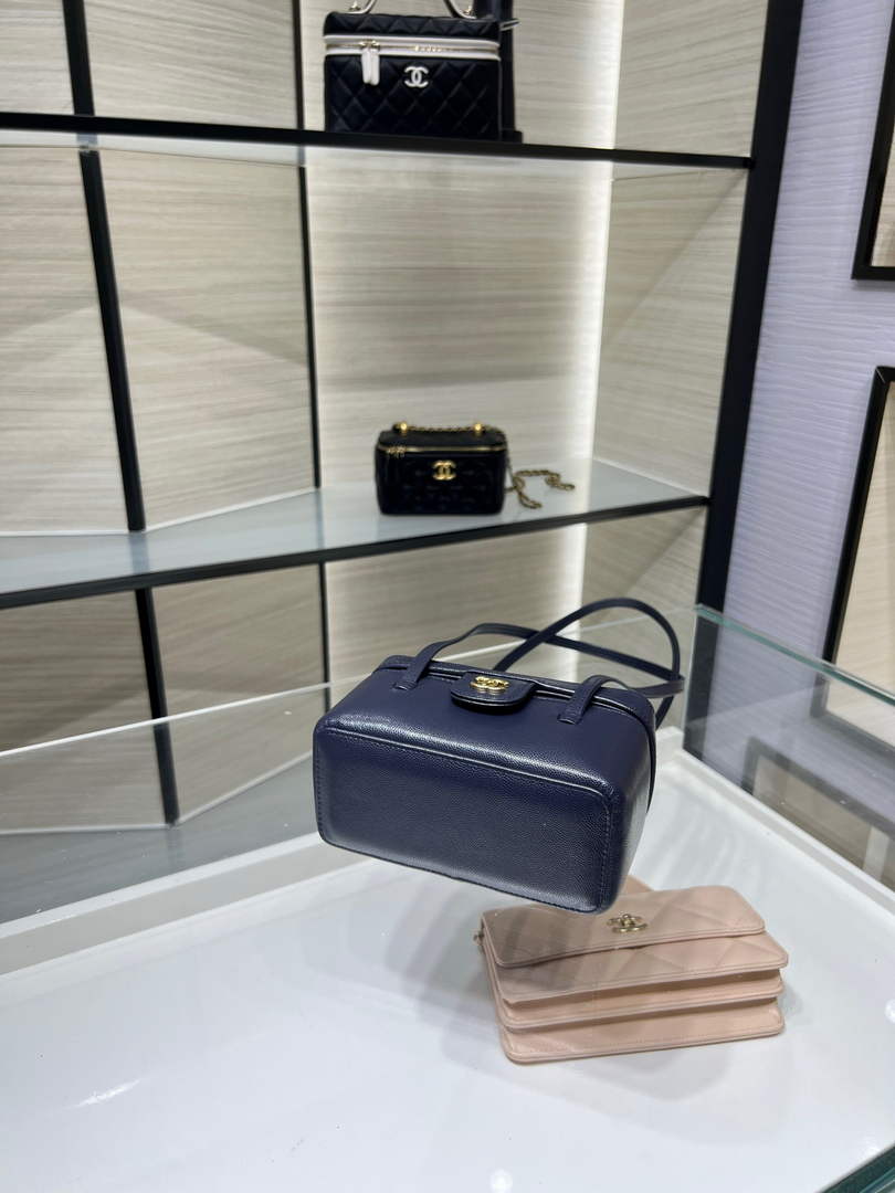 Chanel Long Vanity with Leather Strap, AP5067 Calfskin Navy