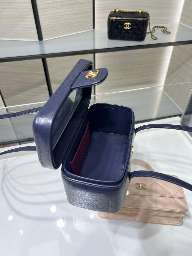 Chanel Long Vanity with Leather Strap, AP5067 Calfskin Navy