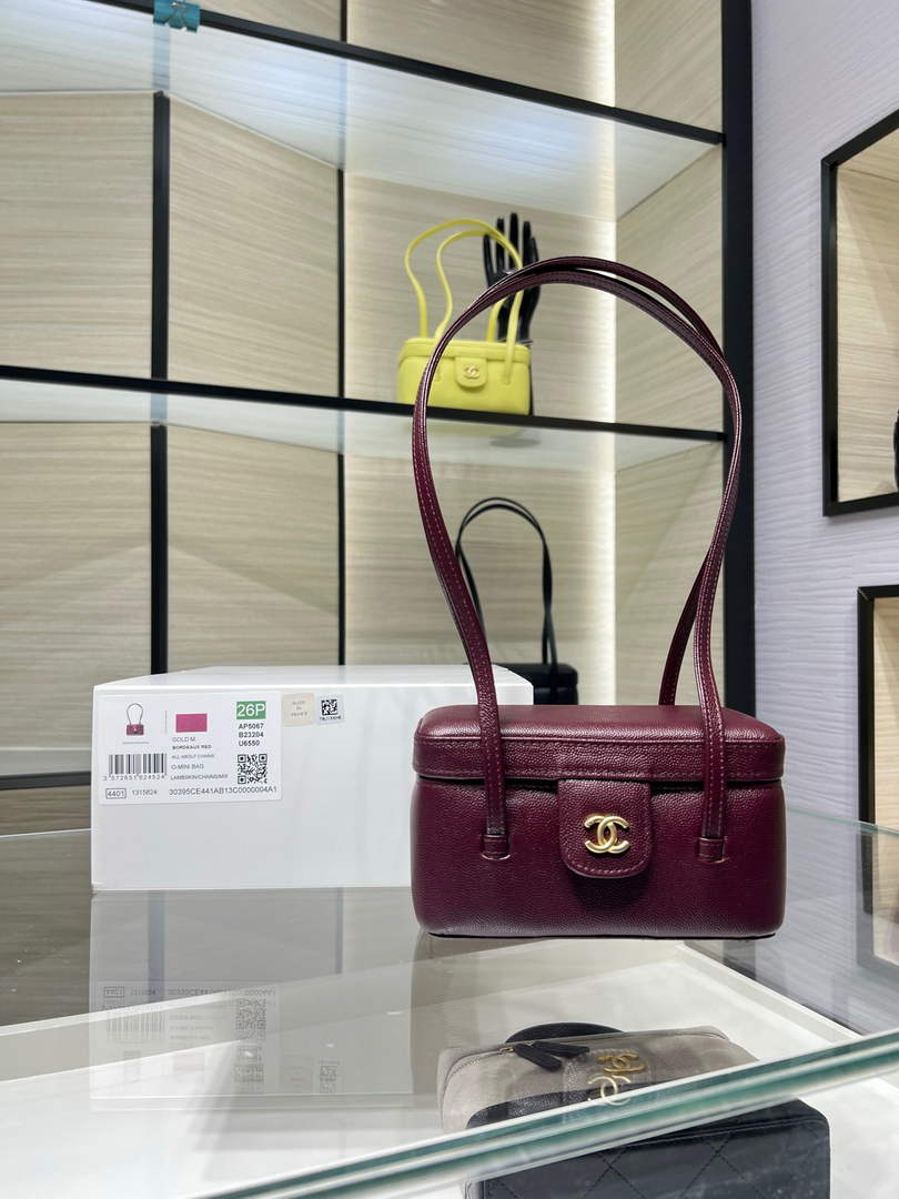 Chanel Long Vanity with Leather Strap AP5067, Calfskin Dark Burgundy