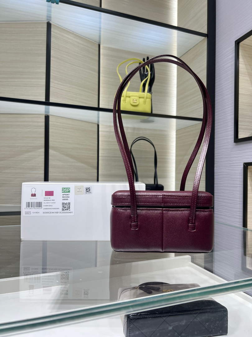 Chanel Long Vanity with Leather Strap AP5067, Calfskin Dark Burgundy