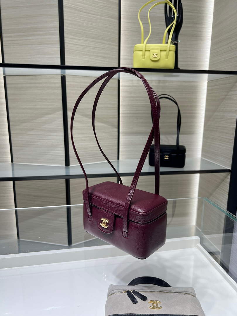 Chanel Long Vanity with Leather Strap AP5067, Calfskin Dark Burgundy