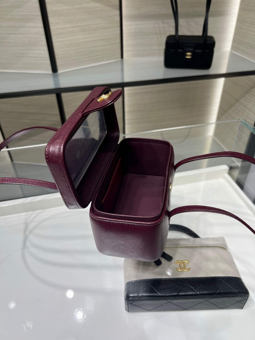 Chanel Long Vanity with Leather Strap AP5067, Calfskin Dark Burgundy