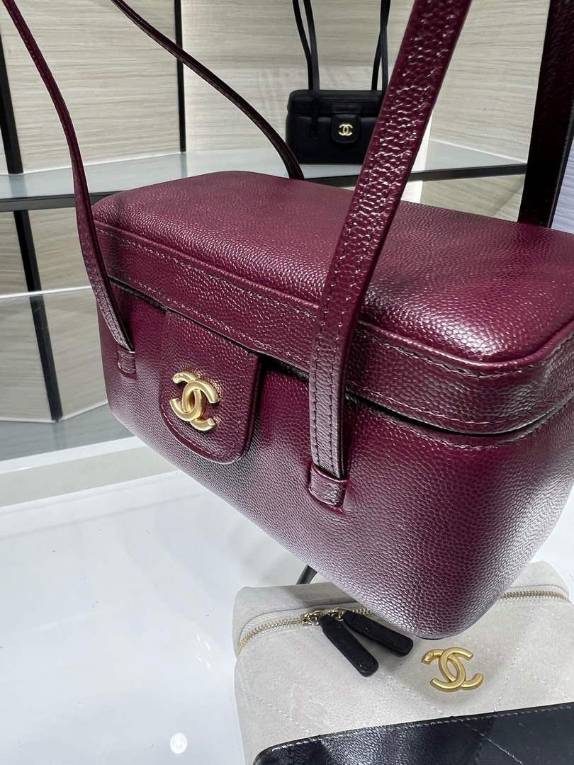 Chanel Long Vanity with Leather Strap AP5067, Calfskin Dark Burgundy