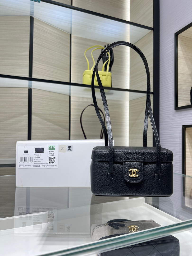Chanel Long Vanity with Leather Strap AP5067, Calfskin Black