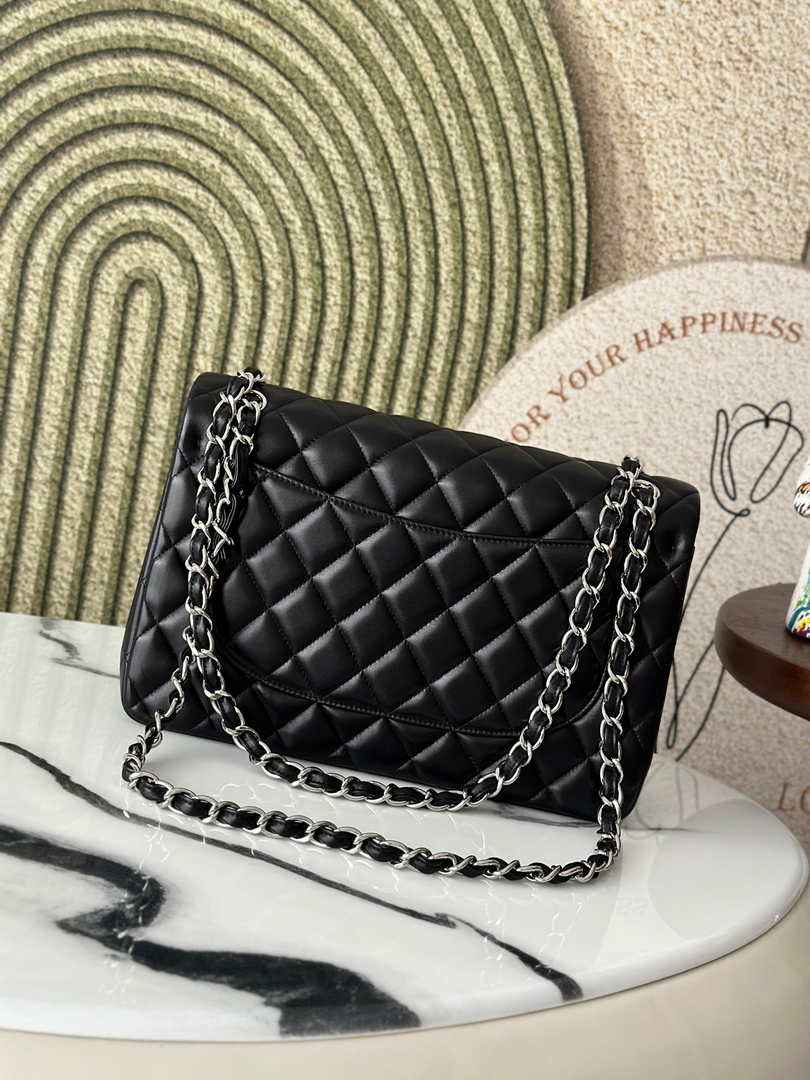 Chanel Large classic handbag, Lambskin A58600 black silver