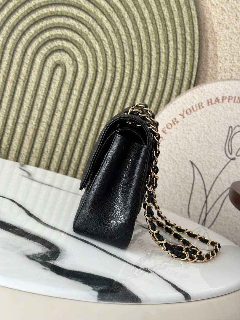 Chanel Large classic handbag, Grained Calfskin A58600 black gold
