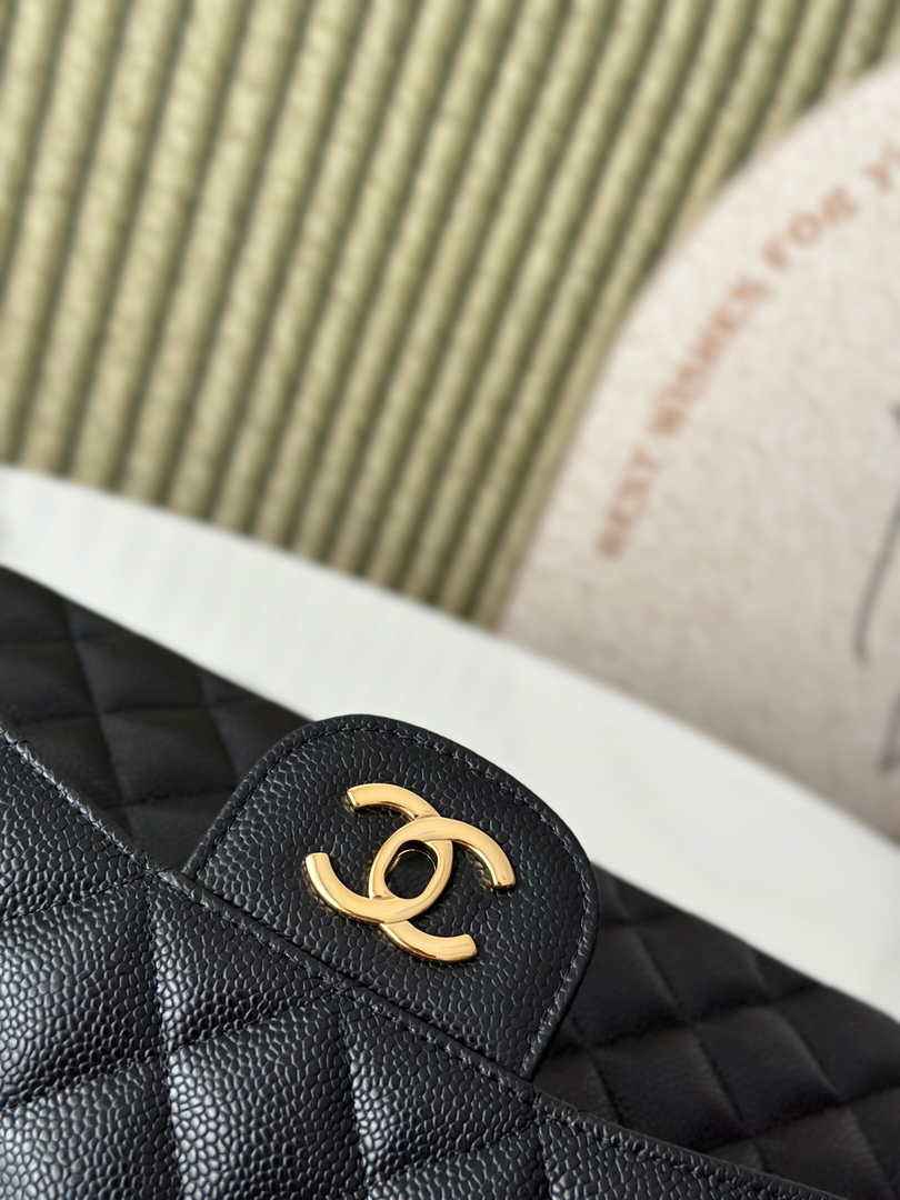 Chanel Large classic handbag, Grained Calfskin A58600 black gold