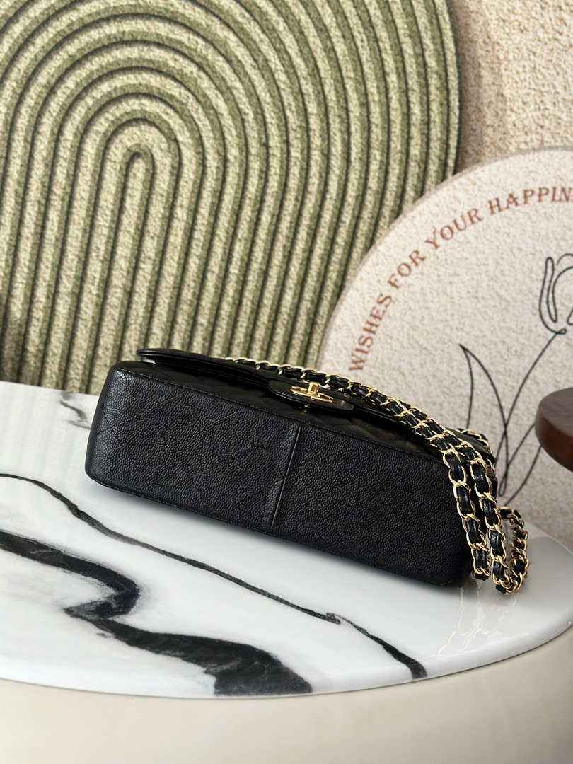 Chanel Large classic handbag, Grained Calfskin A58600 black gold