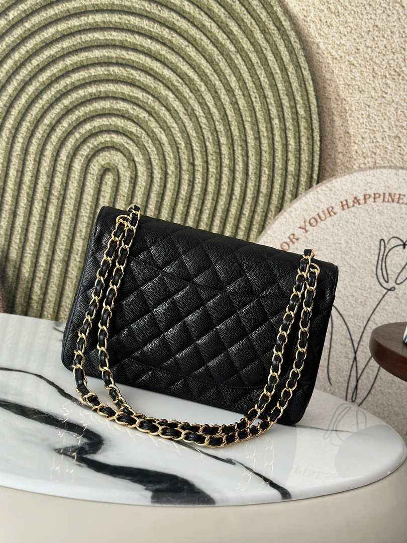 Chanel Large classic handbag, Grained Calfskin A58600 black gold