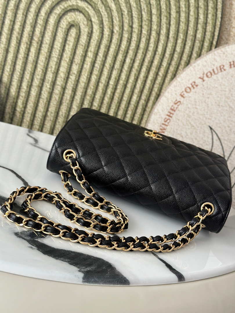 Chanel Large classic handbag, Grained Calfskin A58600 black gold
