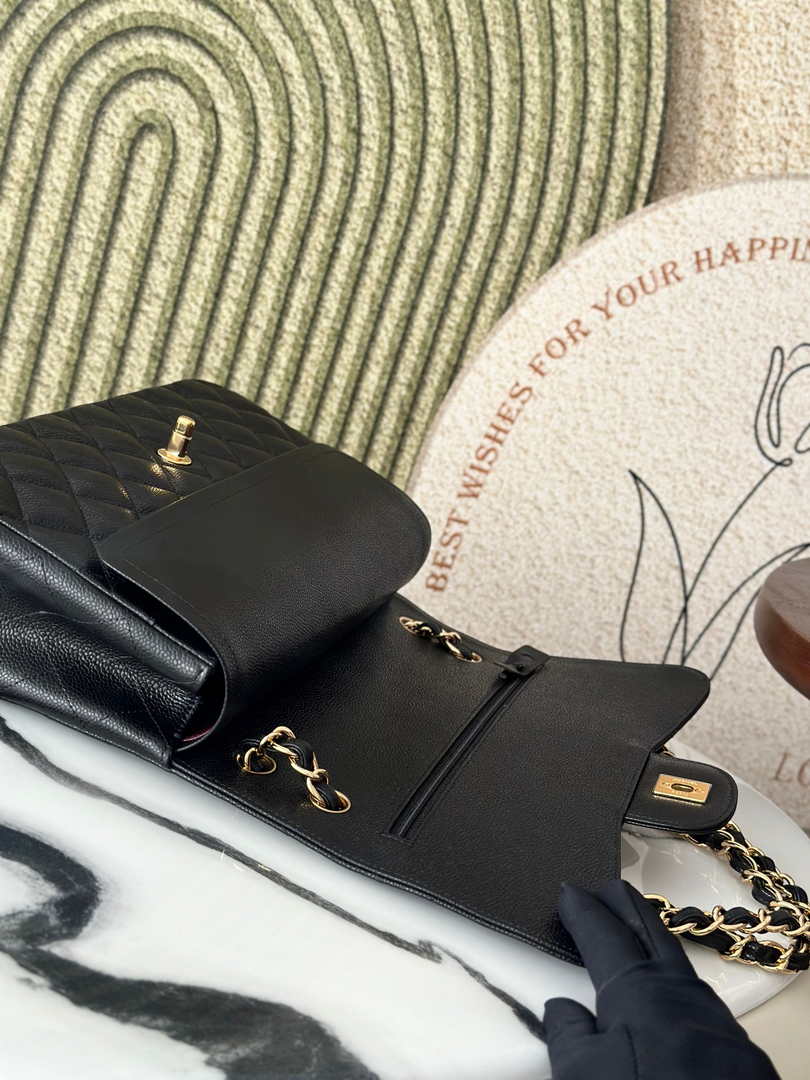 Chanel Large classic handbag, Grained Calfskin A58600 black gold