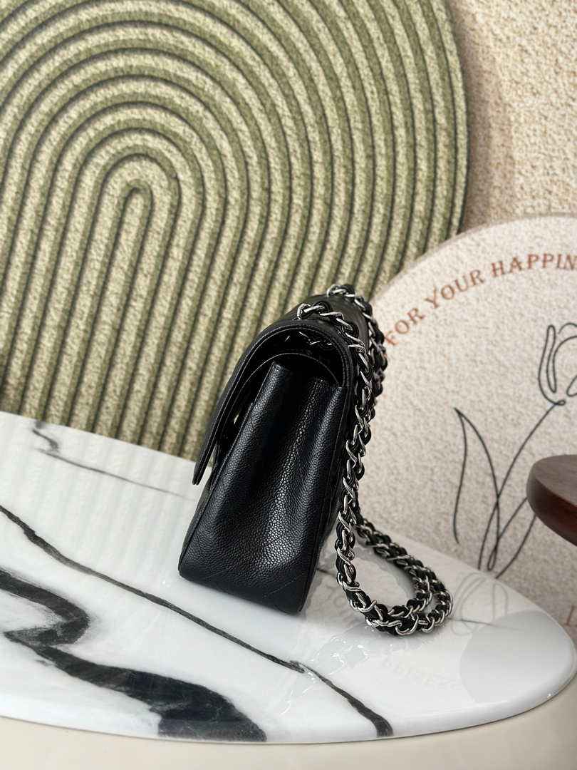 Chanel Large classic handbag, Grained Calfskin A58600 black silver