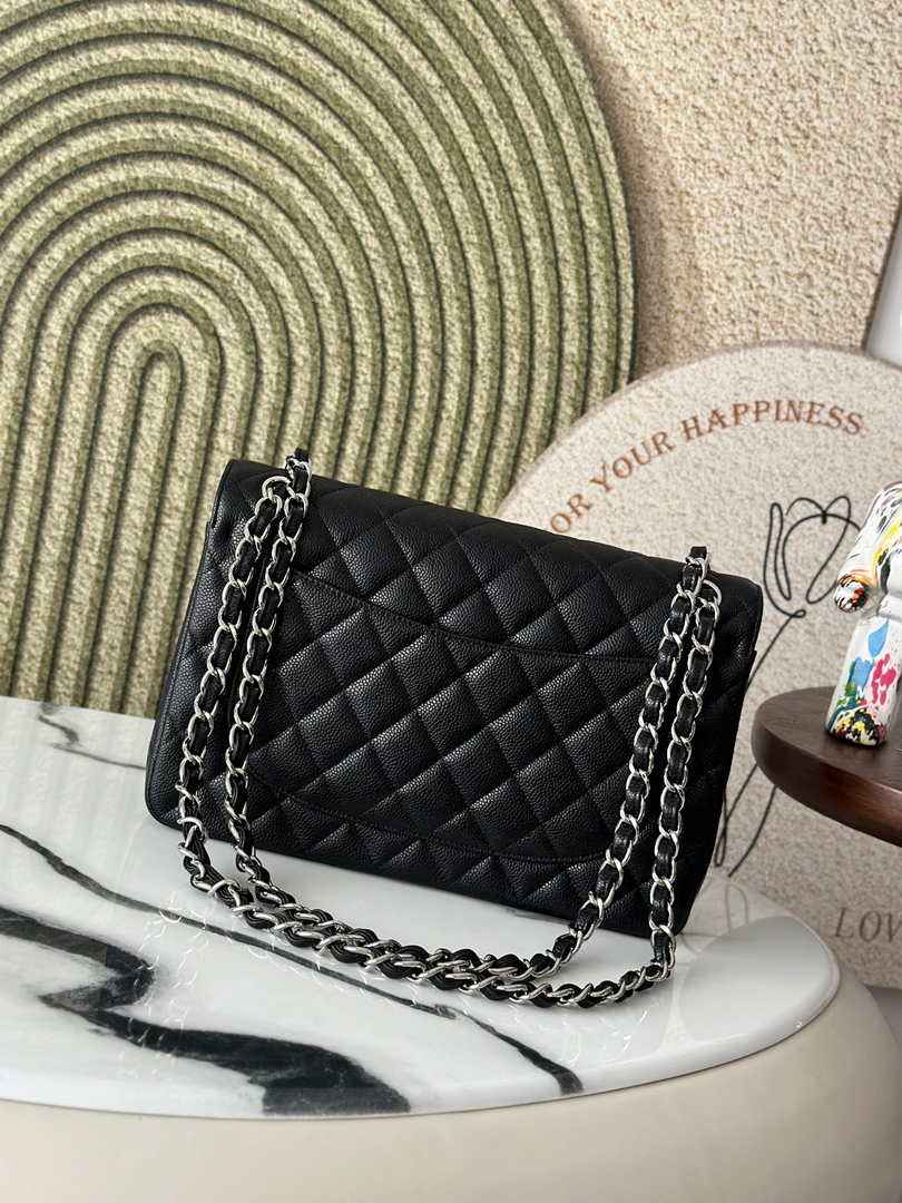 Chanel Large classic handbag, Grained Calfskin A58600 black silver